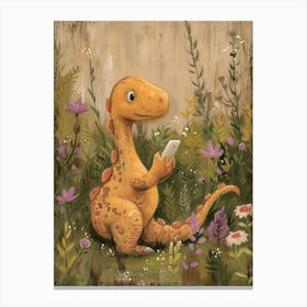 Dinosaur On A Mobile Phone 3 Canvas Print