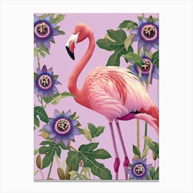 Jamess Flamingo And Passionflowers Minimalist Illustration 4 Canvas Print