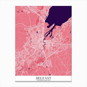 Belfast Pink Purple Map Canvas Print