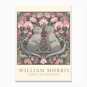 William Morris  Inspired  Classic Cats Grey Pink And Green Canvas Print