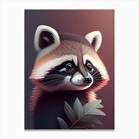 Tanezumi Raccoon With Leaf Canvas Print