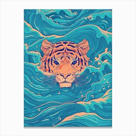 Tiger In The Ocean Canvas Print