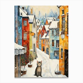 Cat In The Streets Of Tallinn   Estonia With Snow 4 Canvas Print