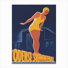 Odense Denmark Swimming Pool, Swimmer, Vintage Travel Poster Canvas Print