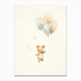 Baby Butterfly Flying With Ballons, Watercolour Nursery Art 3 Canvas Print