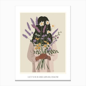 Let Your Dreams Blossom Poster Spring Girl With Purple Flowers 4 Canvas Print