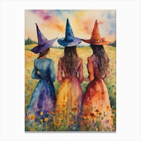 The May Day Witches Watch a Colorful Sky ~ Whimsical Watercolor Witchcraft Painting by Lyra the Lavender Witch Canvas Print