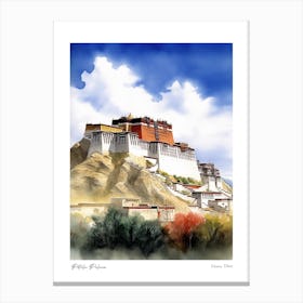 Potala Palace, Tibet 3 Watercolour Travel Poster Canvas Print