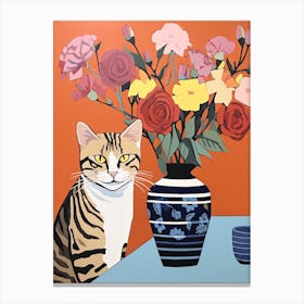 Freesia Flower Vase And A Cat, A Painting In The Style Of Matisse 3 Canvas Print