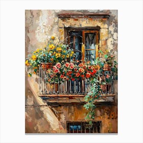 Balcony View Painting In Barcelona 4 Canvas Print