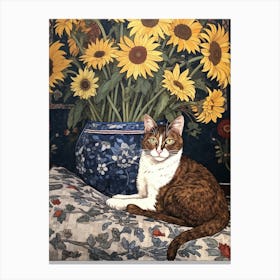 Cat With Sunflowers 1 Canvas Print