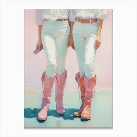 Two Girls In Pink Cowgirl Boots, Western Aesthetic, Preppy Aesthetic, Trendy Canvas Print