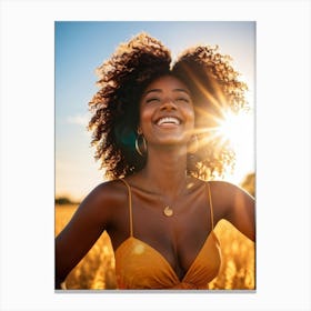 Woman Smiling In A Field Canvas Print