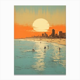 A Drawing Of Surfers Paradise Beach Australia Orange Tones 2 Canvas Print