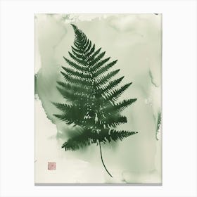 Green Ink Painting Of A Forked Fern 1 Canvas Print