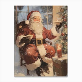 Santa Clause In Living Room Canvas Print