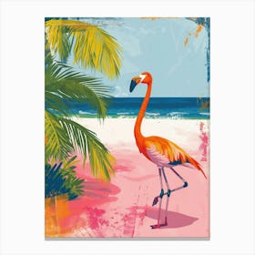 Greater Flamingo Pink Sand Beach Bahamas Tropical Illustration 4 Canvas Print