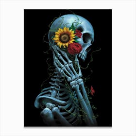 Skeleton With Sunflowers Canvas Print