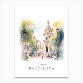 Spain, Barcelona Storybook 1 Travel Poster Watercolour Canvas Print