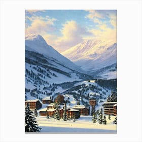 Les Arcs, France Ski Resort Vintage Landscape 4 Skiing Poster Canvas Print