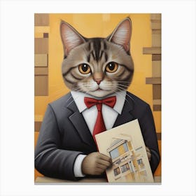 Cat In Business Suit Architect Cat Lover Canvas Print