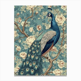 Blue & Cream Peacock Wallpaper Canvas Print