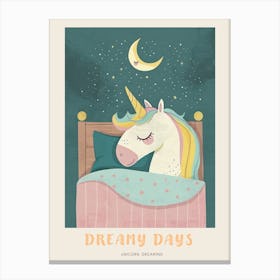 Pastel Storybook Style Unicorn Sleeping In A Duvet With The Moon 1 Poster Canvas Print