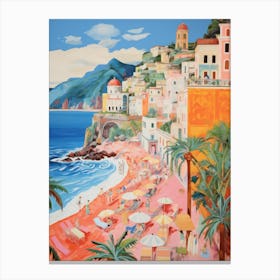 Atrany, Amalfi Coast   Italy Beach Club Lido Watercolour 3 Canvas Print