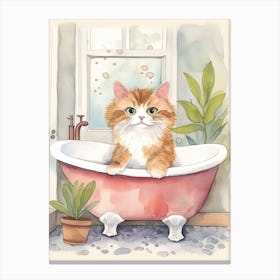 Munchkin Cat In Bathtub Botanical Bathroom 4 Canvas Print