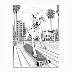 Dalmatian Dog Skateboarding Line Art 1 Canvas Print