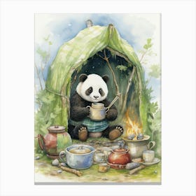 Panda Art Camping Watercolour 4 Canvas Print