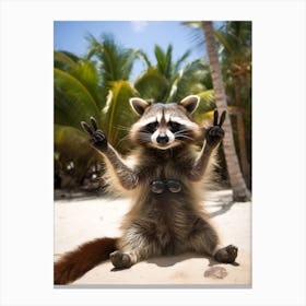 A Common Raccoon Doing Peace Sign Wearing Sunglasses 2 Canvas Print