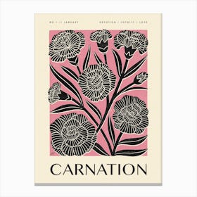 Rustic January Birth Flower Carnation Black Pink Canvas Print