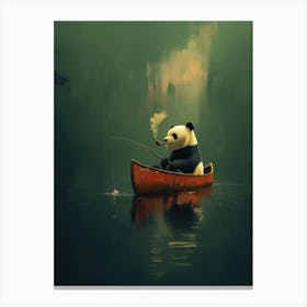 Panda Fishing in Red Canoe Retro Wall Art Stampe su tela