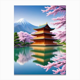 Pink Cherry Blossoms Mount Fuji Japan Beautiful Lake Landscape 1 Canvas Print