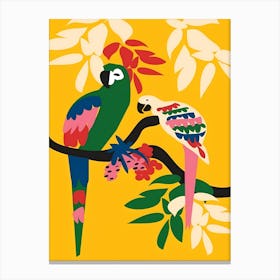 Parrots On A Branch 1 Canvas Print