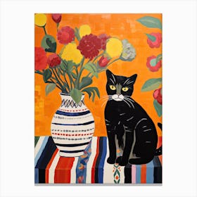 Poppy Flower Vase And A Cat, A Painting In The Style Of Matisse 2 Canvas Print