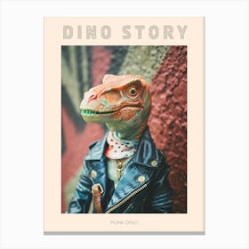 Punky Dinosaur In A Leather Jacket 4 Poster Canvas Print