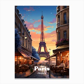 Paris France Eiffel Tower Travel Art Illustration Canvas Print