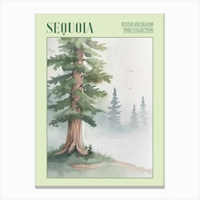 Sequoia Tree Atmospheric Watercolour Painting 4 Poster Canvas Print