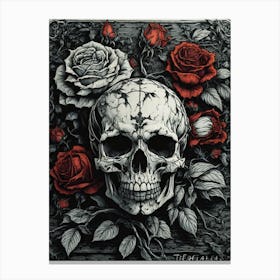 Skull And Roses Print Canvas Print