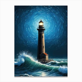 Lighthouse In The Storm Vincent Van Gogh Painting Style Illustration (22) Canvas Print