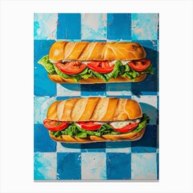 Baguette Checkered Blue Painting 3 Canvas Print