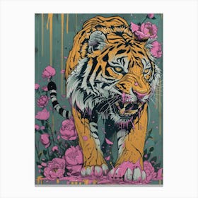 Tiger With Flowers 7 Canvas Print