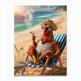 Rooster On The Beach Canvas Print