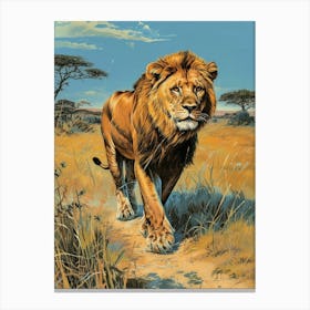 Barbary Lion Relief Illustration Savana 2 Canvas Print