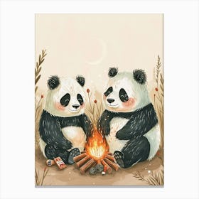 Giant Panda Two Bears Sitting Together By A Campfire Storybook Illustration 1 Canvas Print