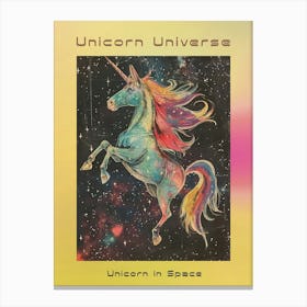 Unicorn In Space Retro Illustration Poster Canvas Print