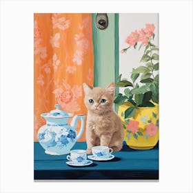 Animals Having Tea   Cat Kittens 1 Canvas Print