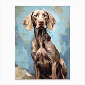 Weimaraner Dog, Painting In Light Teal And Brown 1 Canvas Print